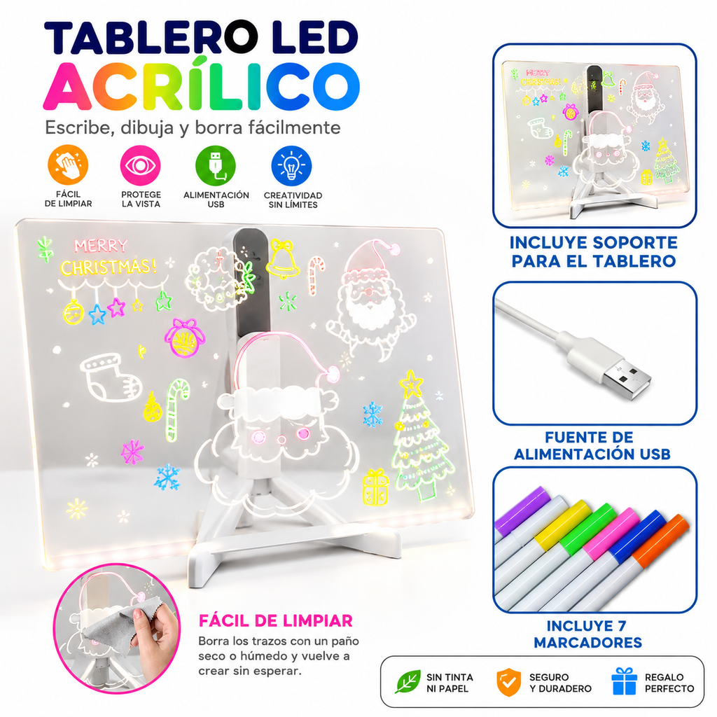 Pizarra Mágica LED Neón 20x30cm - Escribe en la Oscuridad
